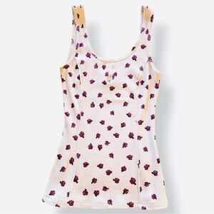 IDYLLWIND by MIRANDA LAMBERT Ribbed Scalloped White & Purple Floral Tank Top